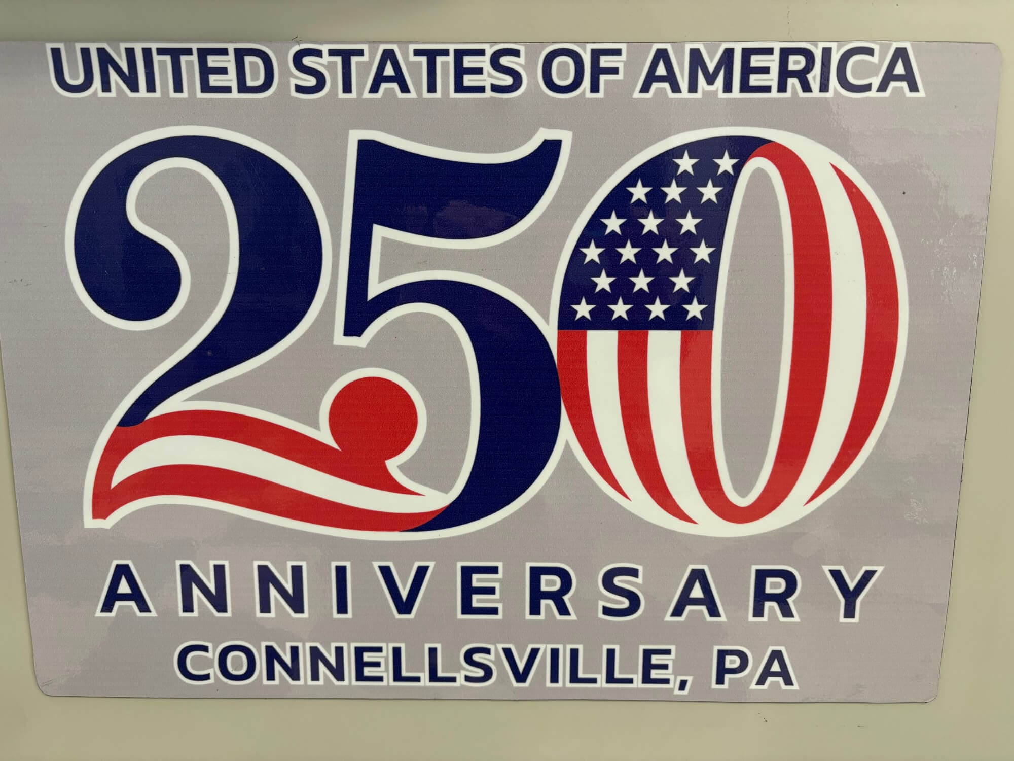 Sign commemorating the 250th anniversary of the United States in Connellsville, PA.