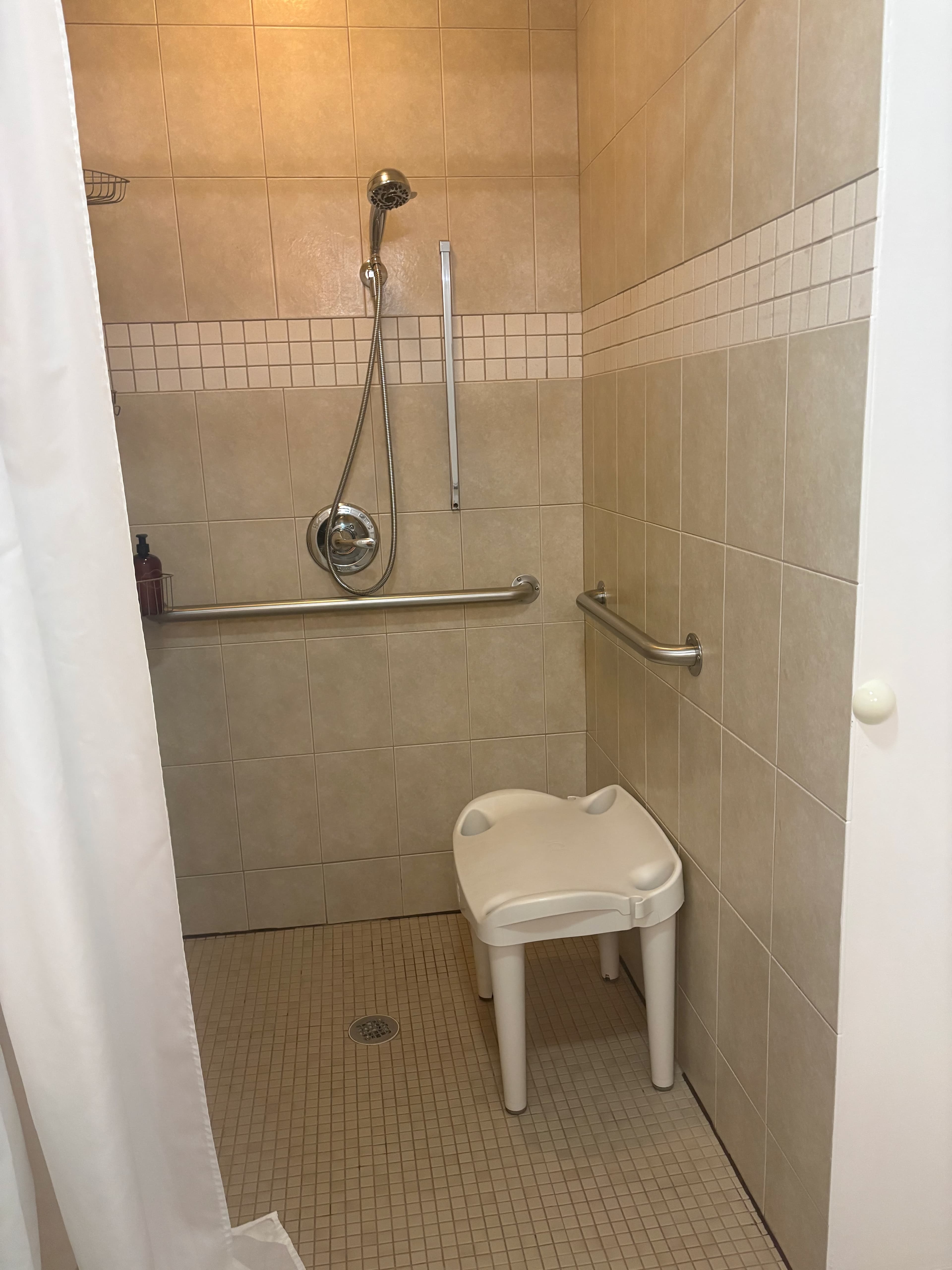 Handicapped shower with removable shower chair
